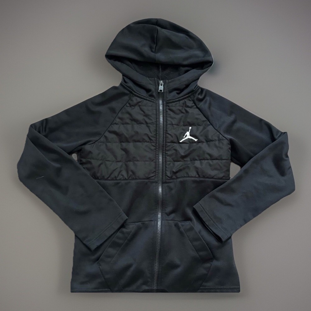 Air Jordan Boys Jacket Sz Small Black Puffer Hooded Full Zip Jumpman Lined